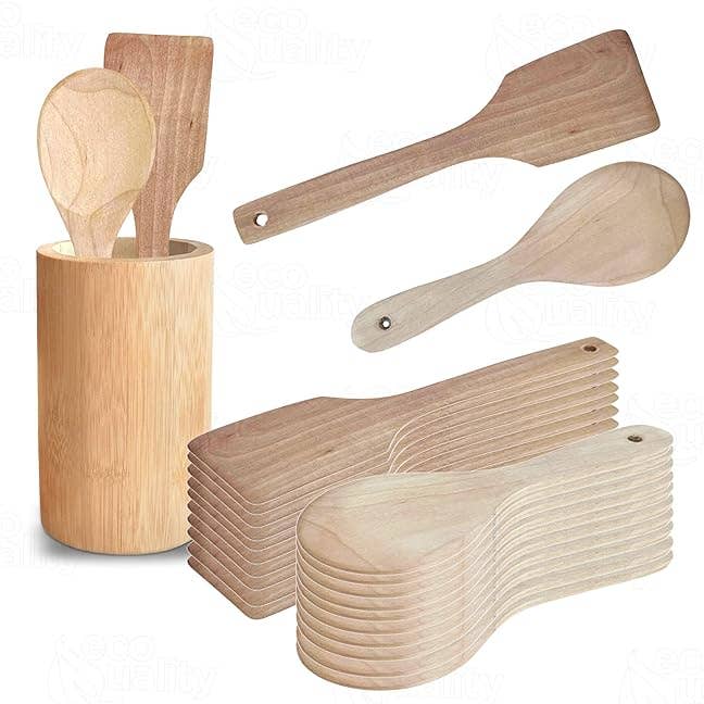 EcoQuality - Wholesale Kitchen Utensil Set - Wooden Spoon & Spatula Set Combo