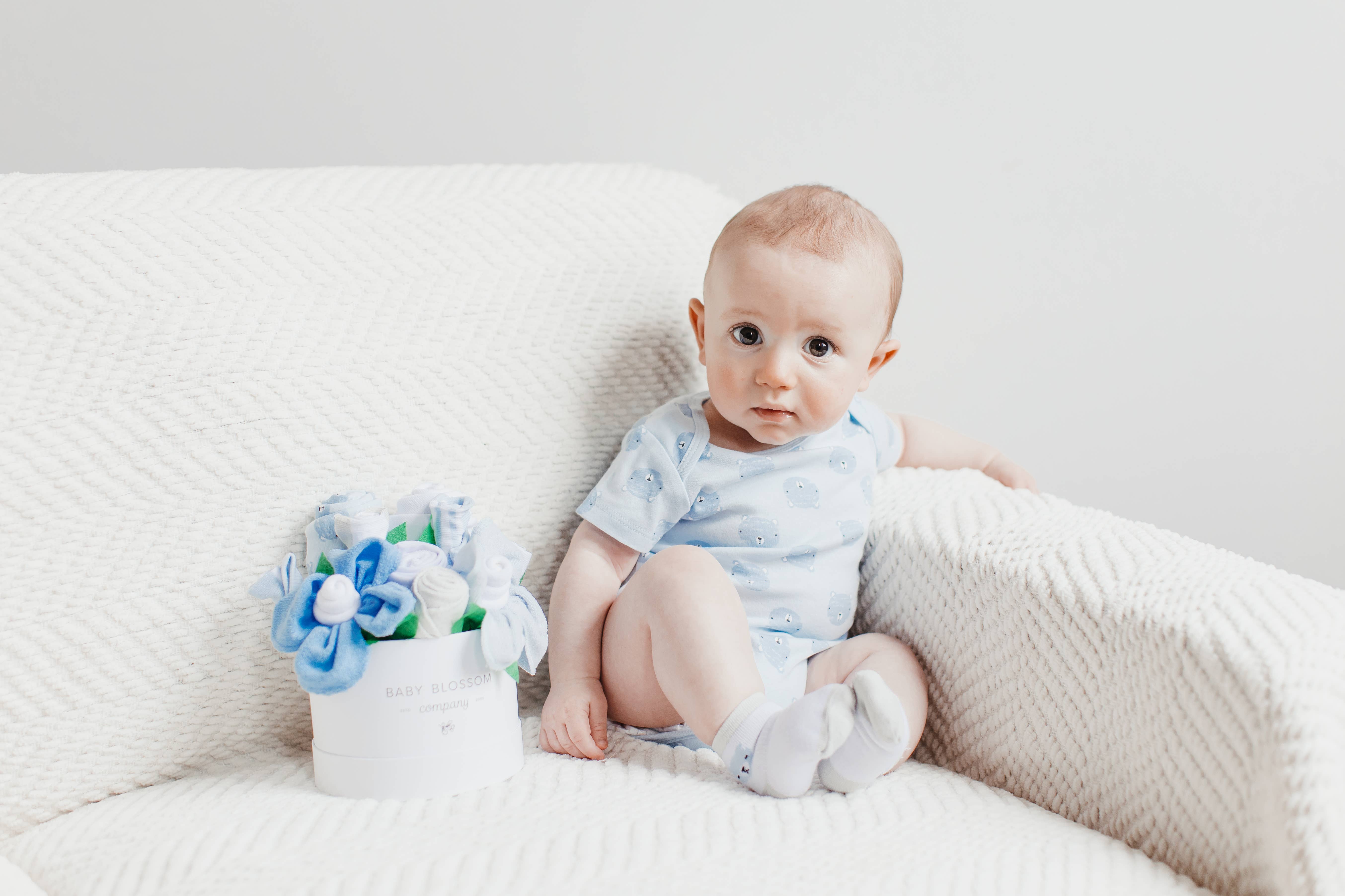 Baby Blossom Company - Wholesale New Mom Gift Box/Set - Petite Baby Boy Gift Set Flower Bouquet - Bear4