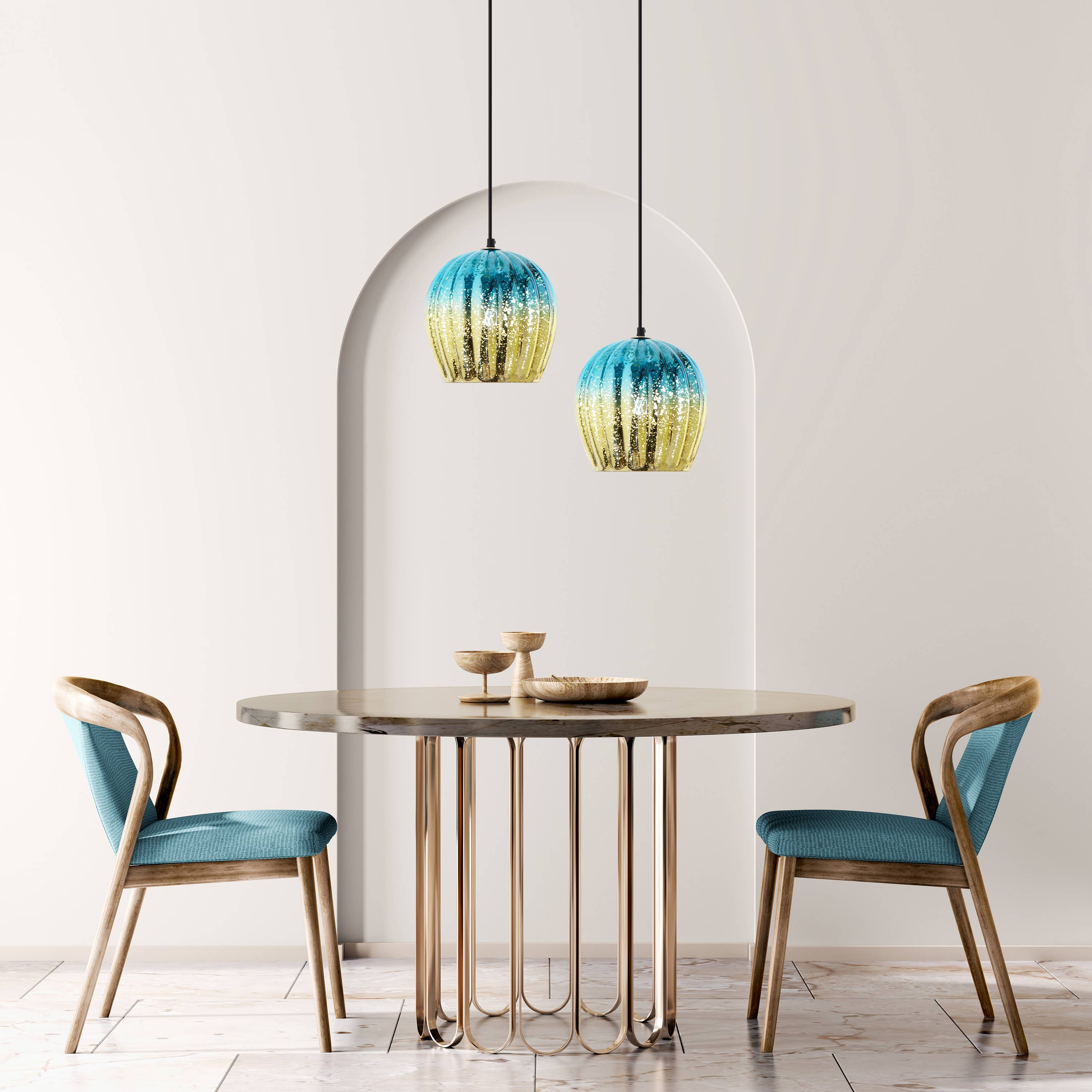 River of Goods - Wholesale Chandelier/Hanging Light - 9"W Gold Pendant with Teal & Gold Ombre Mercury Glass Shade6