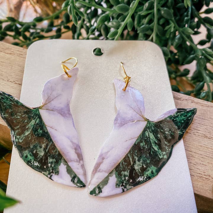 hethr - Wholesale Dangle Earrings - Syngonium Albo Leaf Earring, Magnet, Pin, Decor, Jewelry