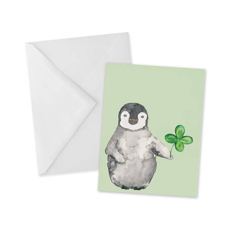 Tarjeta de felicitación de lindo pingüino de St Patty para venta al por mayor de mad paperie