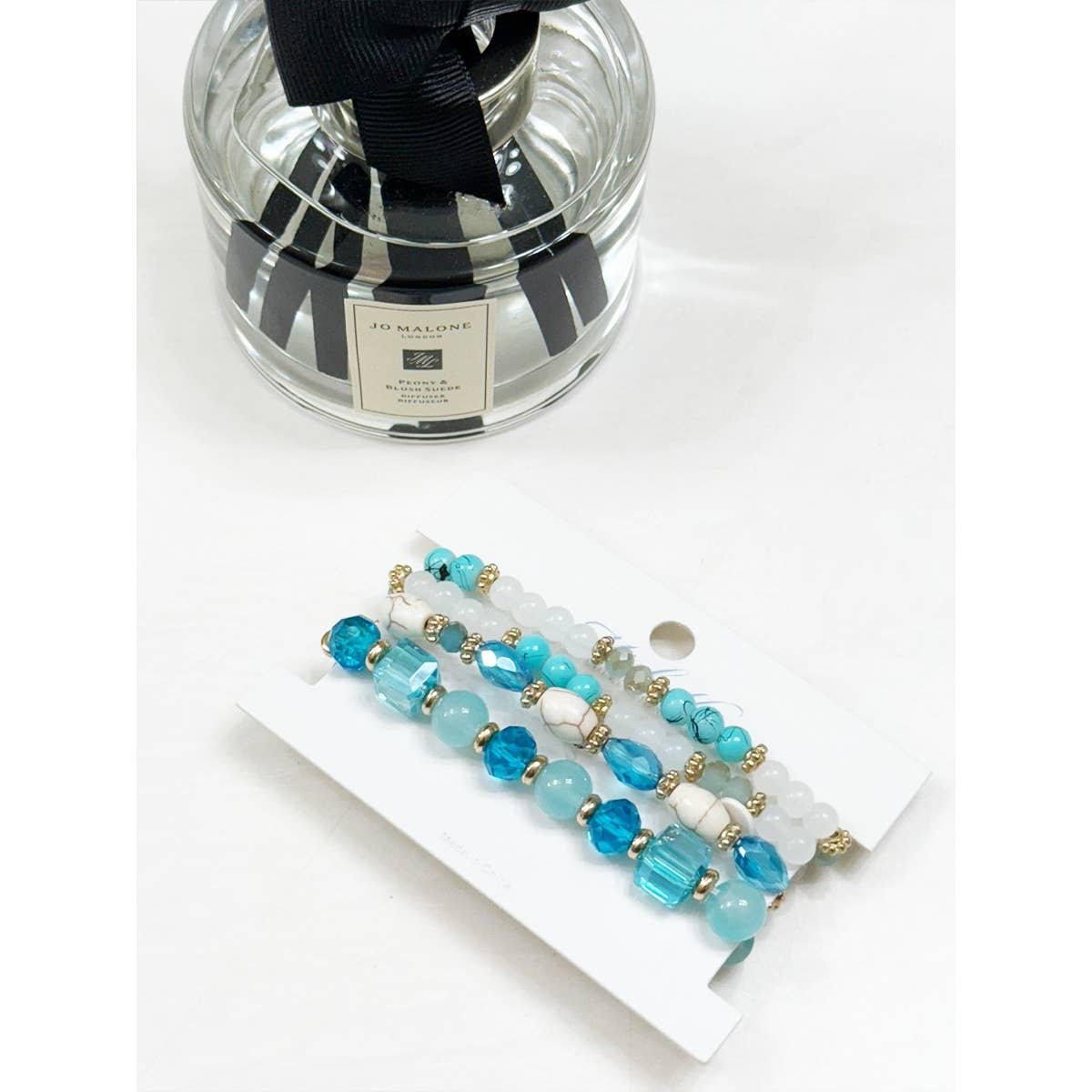 4-pc Light Blue Shades Stacked Mix Beads Bracelet for wholesale on Faire2