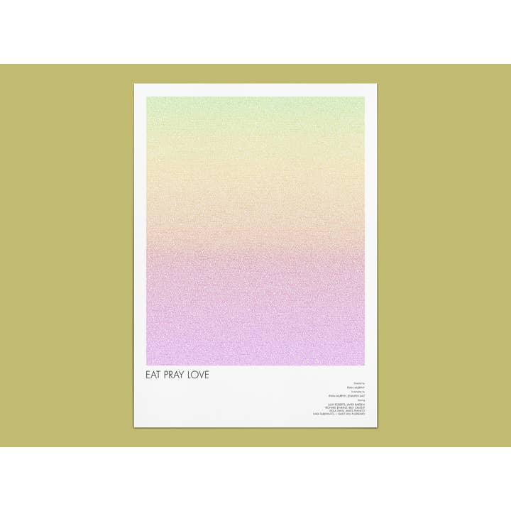 Poster del film Eat Pray Love, arredamento tipografico minimalista per la vendita all'ingrosso da parte di Fade Out Prints