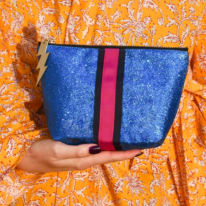 Cockatoo - Wholesale Makeup/Cosmetic Bag - Small Bright Blue Glitter Bag