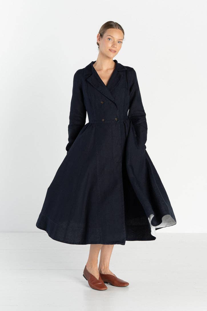 Son de Flor - Venta al por mayor Vestido - Mujer - Enola – Vestido Midi de Lino a Medida con Cuello con Muesca1