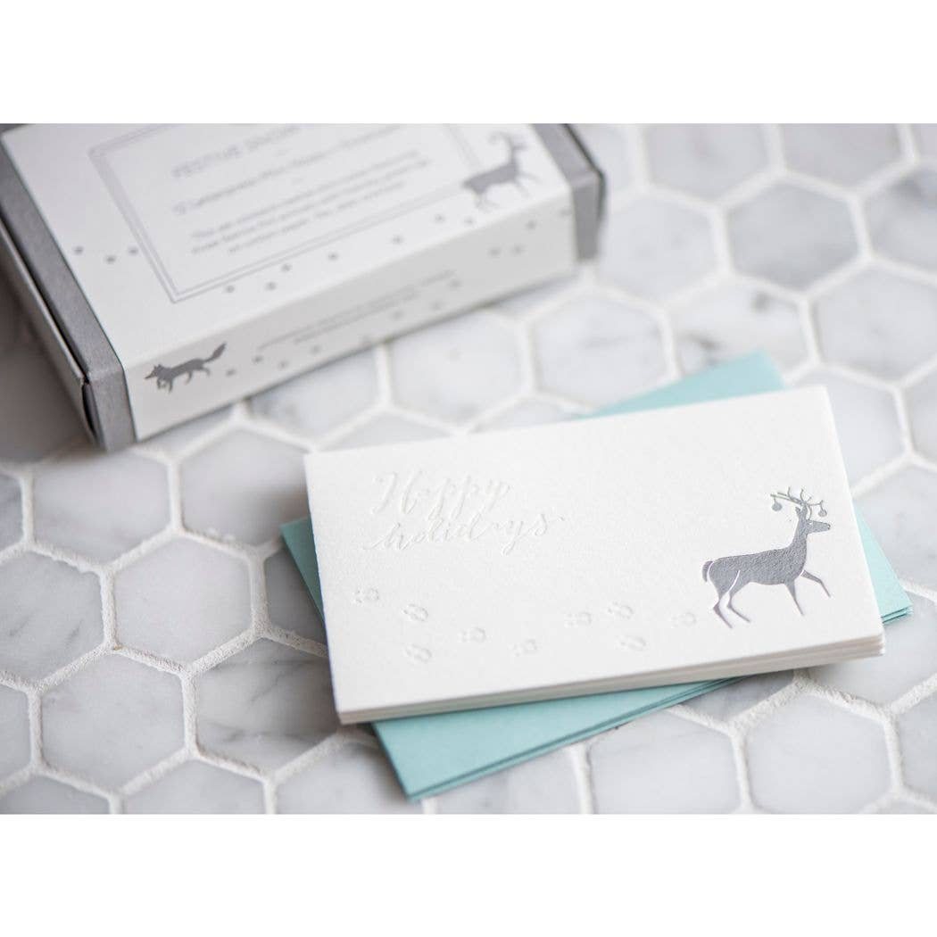 Porchlight Press Letterpress – wholesale Kontorsmateriel/Notecard Set – Snö spår Mini Note - Box uppsättning 125