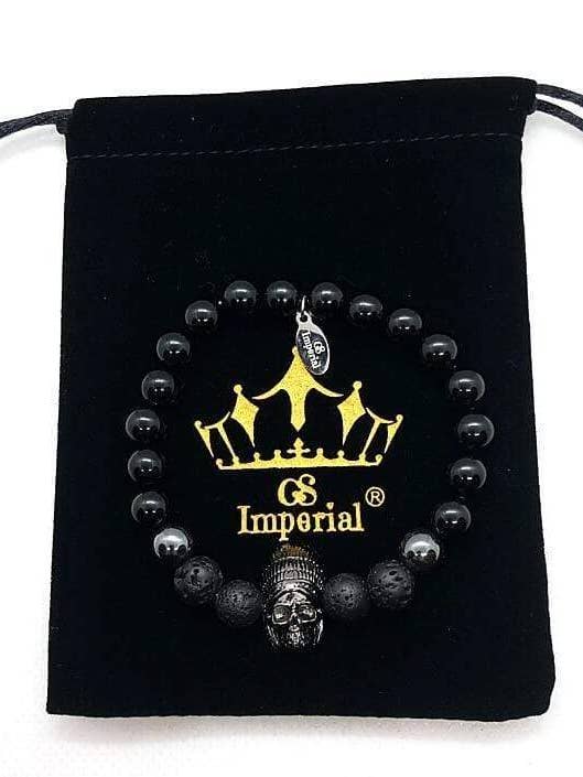 Heren Doodskop Armband Med Agat, Hematit och Lavasten för wholesale av GS Imperial®