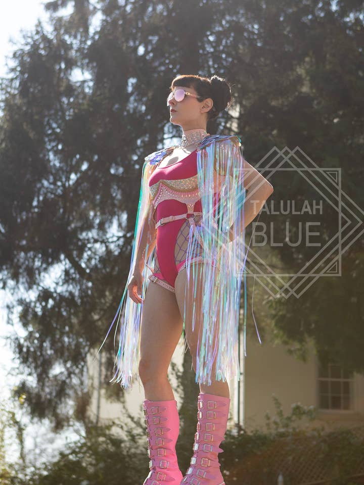 Talulah Blue - Wholesale Costume – Women's - Festival Iridescent Fringe Shoulder Pads3