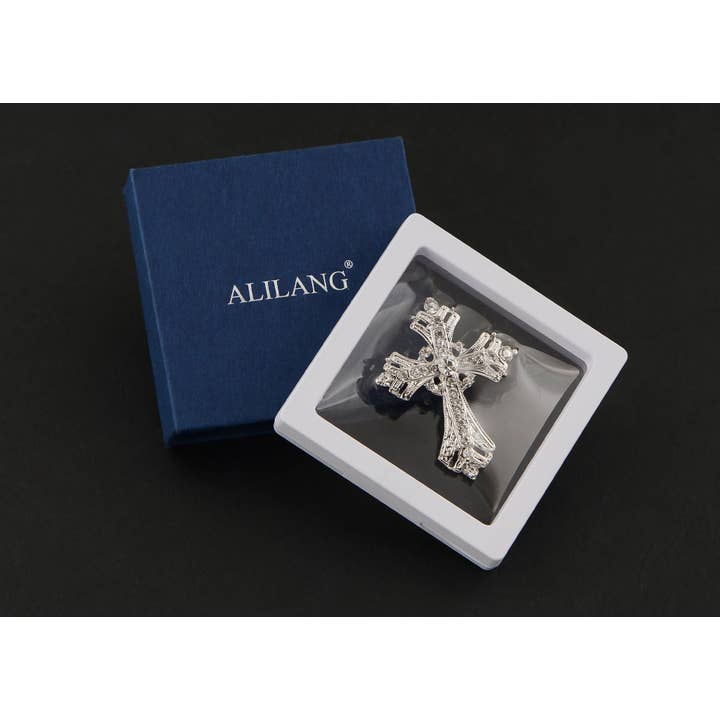 AK Brand - Vendita all'ingrosso Spille - Spilla a forma di croce religiosa argentata con strass52