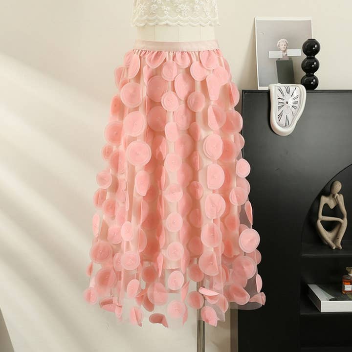 THREE-DIMENSIONAL FLORAL TULLE MESH SKIRT_CWBLS0395 for wholesale by ACCITY
