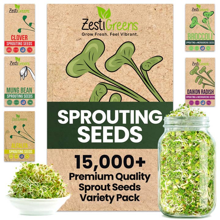 Organic 5 Variety Pack of Fresh Sprouting Seeds for wholesale by ZestiGreens