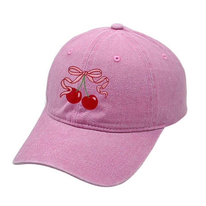 JOSSLYN by wall to wall - Wholesale Baseball Cap - Women's - EMBROIDERY BOW CHERRY BASEBALL CAP HAT | 40HW728