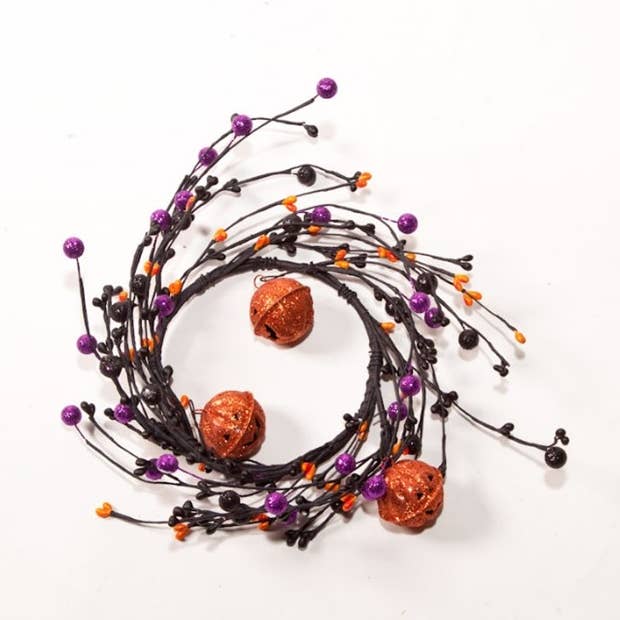MIXED BERRY SMALL WREATH WITH GLITTER, ORANGE PUMPKIN BELLS, for wholesale by KMI International Corp.