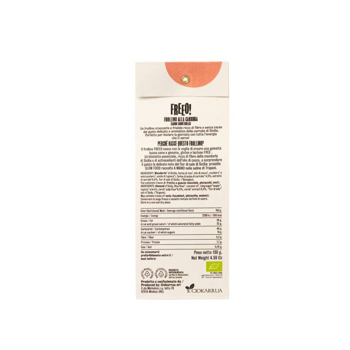 Ciokarrua - Wholesale Cookie - FREEO,CAROB SHORTBREAD. Vegan, lactose and gluten free
