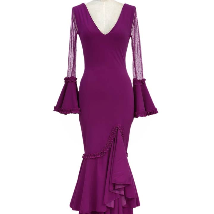 AUBERGINE FLAMENCO DRESS CREPE SCUBA OCCASION TO WEAR APRIL FAIR and other Purchase Wholesale vestidos comunión. Free Returns & Net 60 Terms on Faire trending on Faire.