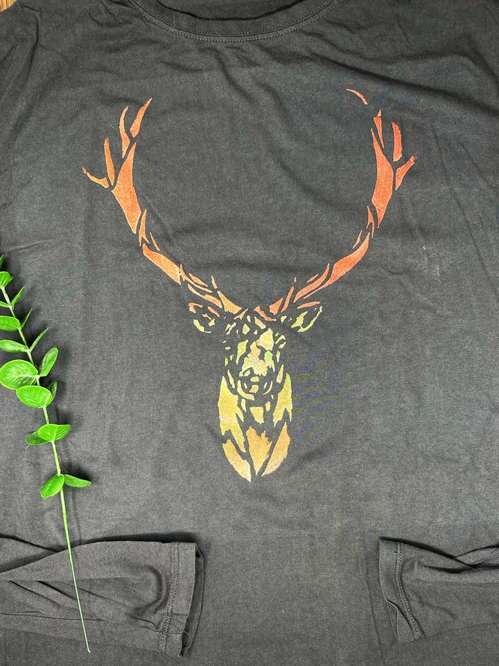 Elk manga comprida de bambu pintado à mão por atacado de Third Wolf Designs