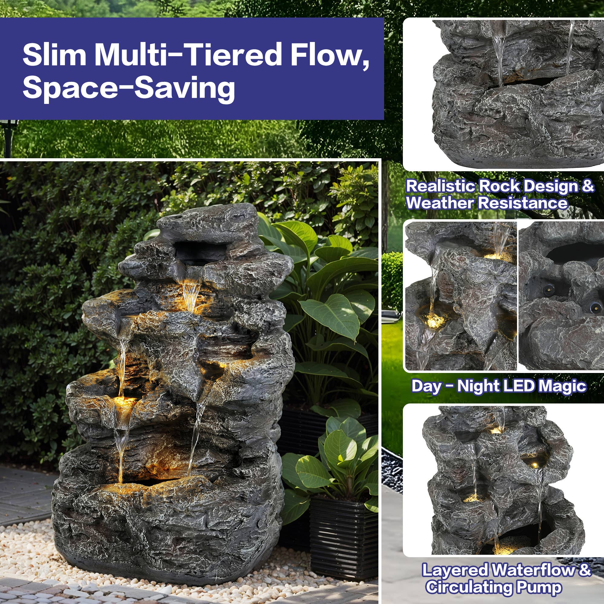 Paris Loft Inc - Wholesale Outdoor Ornament/Decor - Five-tiered concrete fountain, modern outdoor decoration1