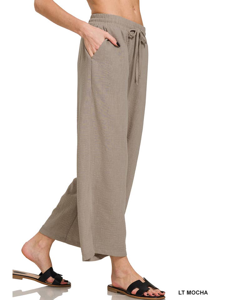 42POPS - Wholesale Pants - Women's - ,..SI-25831 Drawstring Elasticband Waist Wide Pants W/ Pockets
