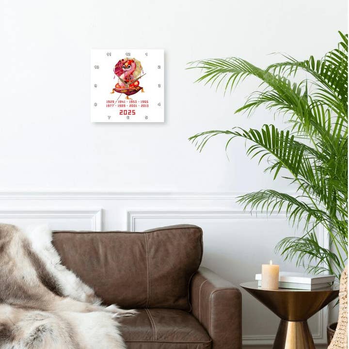 3dRose - Wholesale Wall Clock - 3dRose, Cute snake on a pillow and umbrella. Chinese Zodiac 2025. Chic gift, Wall Clock