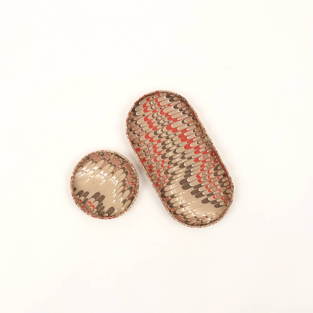 Craft Boat - Wholesale Decorative Tray - MARBLED ROUND SCALLOPED TRAY SET - OCHRE MOUNTAINS 1