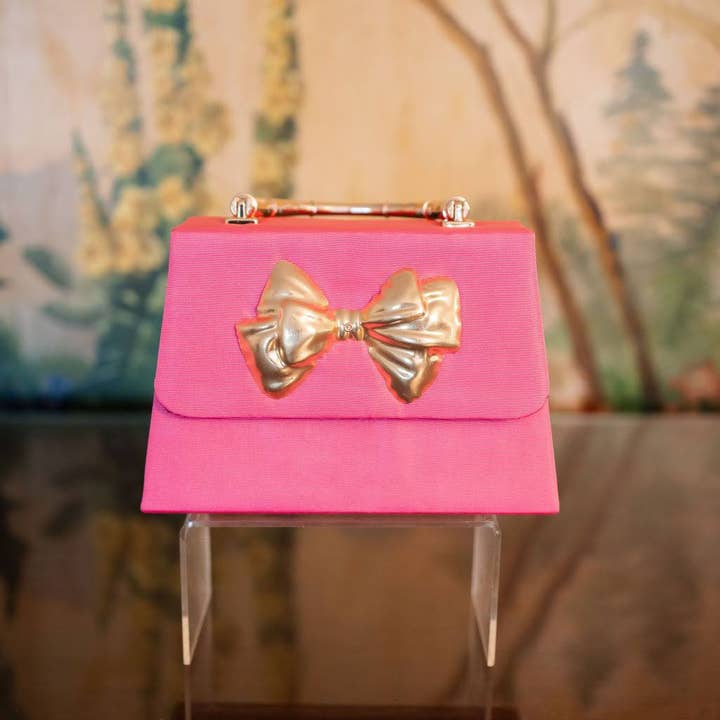 Lisi Lerch - Wholesale Clutch Bag - Women's - Pink Faille Lulu with Gold Handle Handbag - Gold Charms- WS2