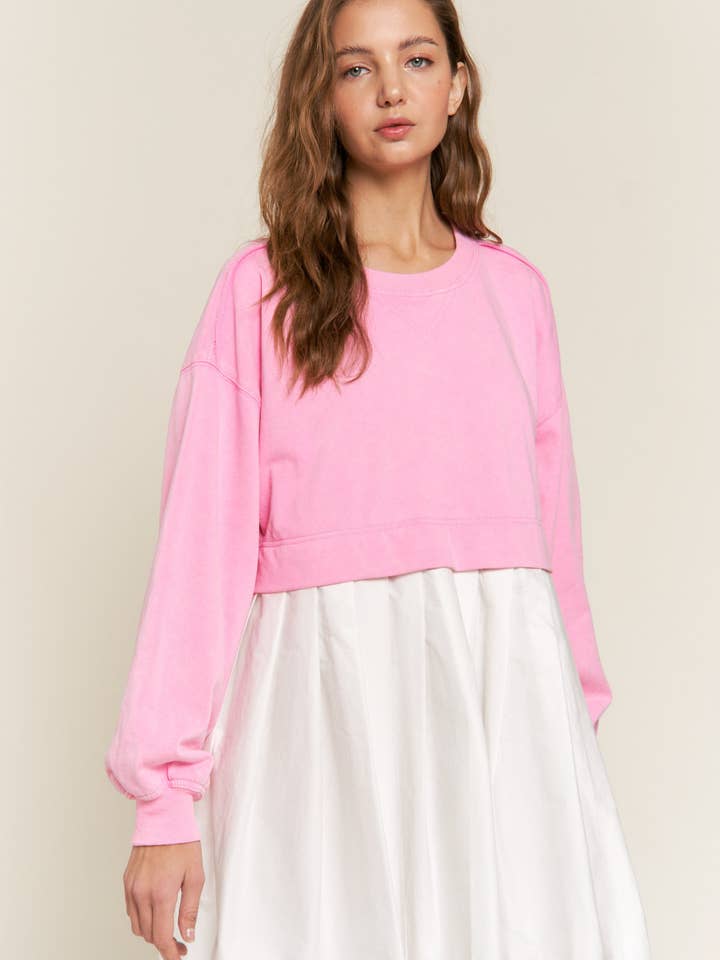 Pink Colorblock Terry Pleated Mini Dress for wholesale on Faire
