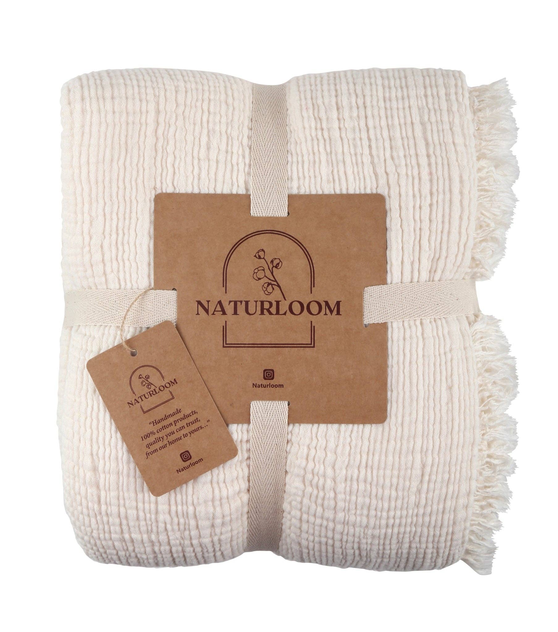 Naturloom - Wholesale Throw Blanket - GOTS Certified Organic Muslin Blanket, Ivory Throw Blanket, Lightweight Cotton Quilt, King Size Bedspread, Breathable Muslin Bedding1