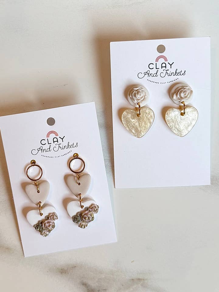 Floral Dangle Heart Earrings for wholesale by Clay and Trinkets