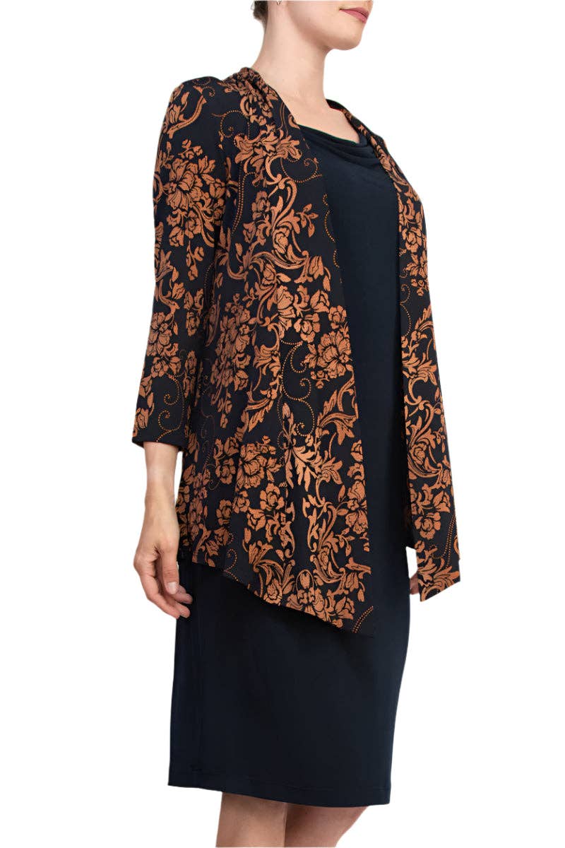 MIDNIGHT Connected Apparel Cowl Neck Straight Midi Dress with Attached Three-Quarter Sleeves Jacket for wholesale on Faire4