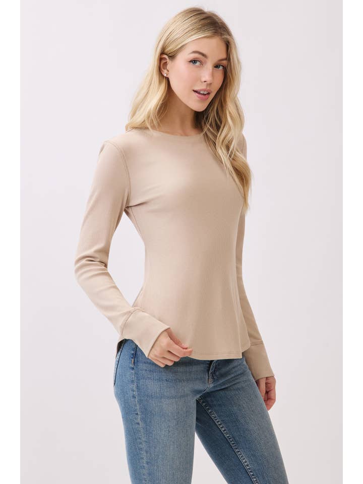 Final Touch - Wholesale Knit Top - Women's - Ribbed Crew Neck Long Sleeve Fitted Top - VJT30002227