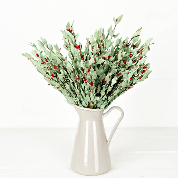 29463- 20in Spray-Seafoam Leaves with Red Pips for wholesale by Holiday Depot Inc.