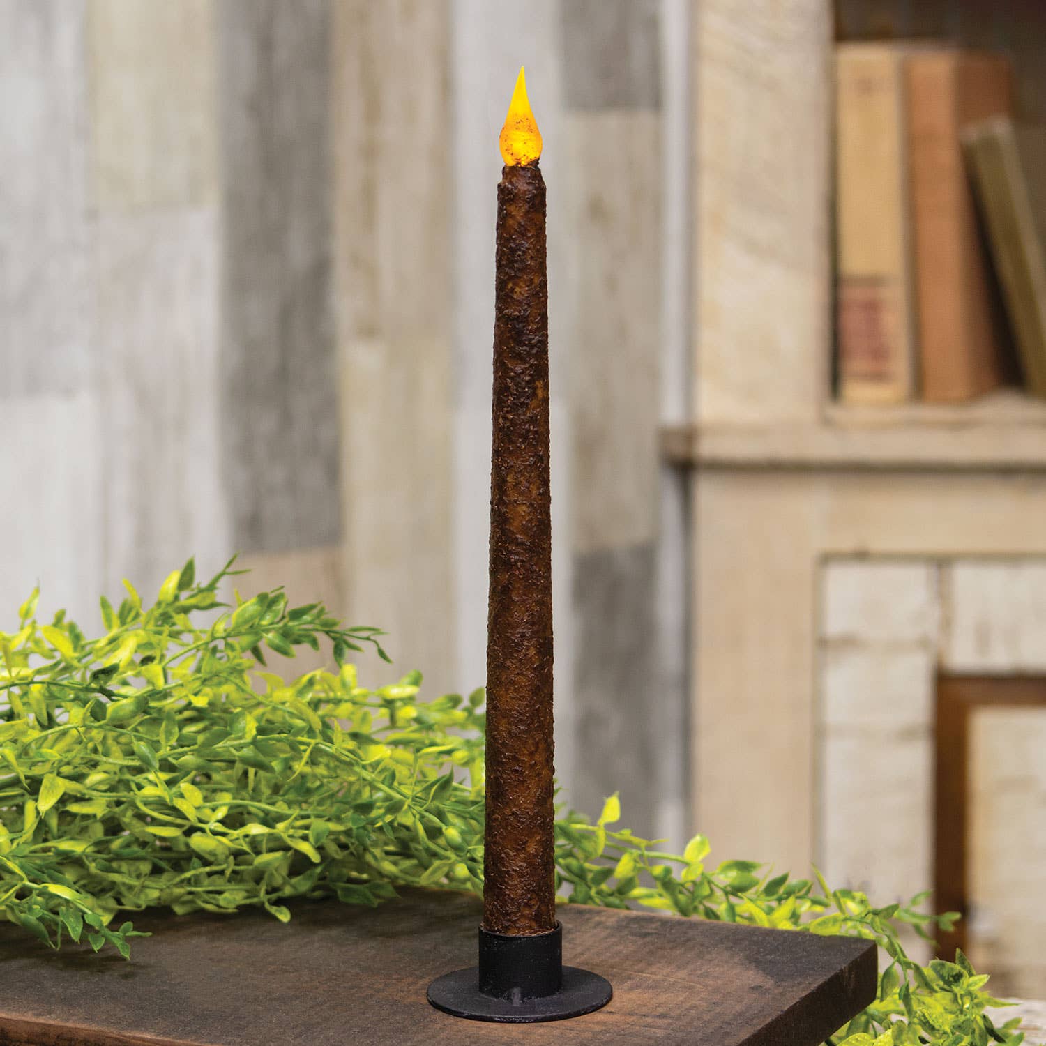 The Hearthside Collection - Wholesale Flameless Candle - Burnt Mustard Slender Timer Taper, 10.75"1