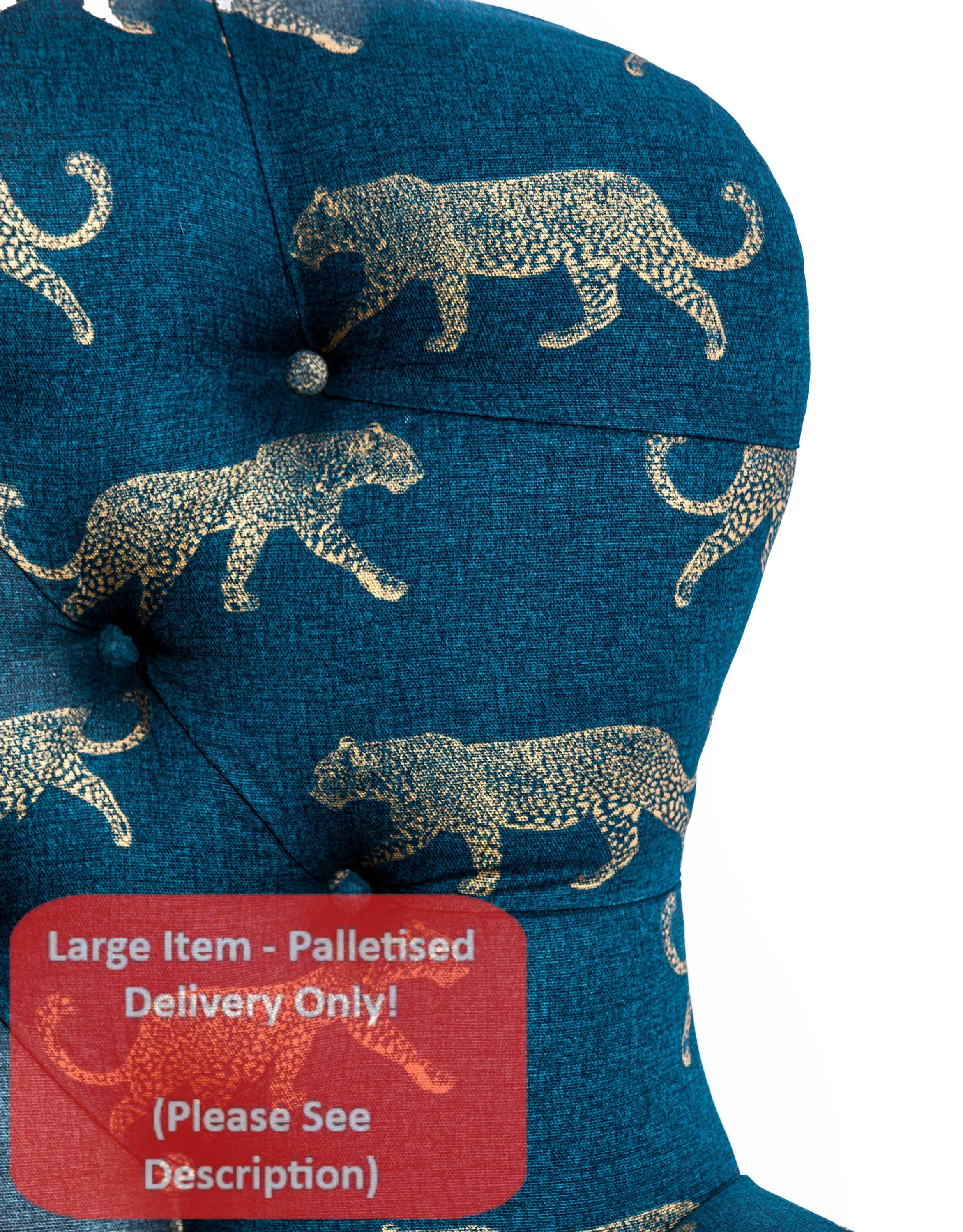 McGowan & Rutherford Ltd – wholesale Chair – Gold Leopard Teal Button Back Occasional Chair Handmade UK2