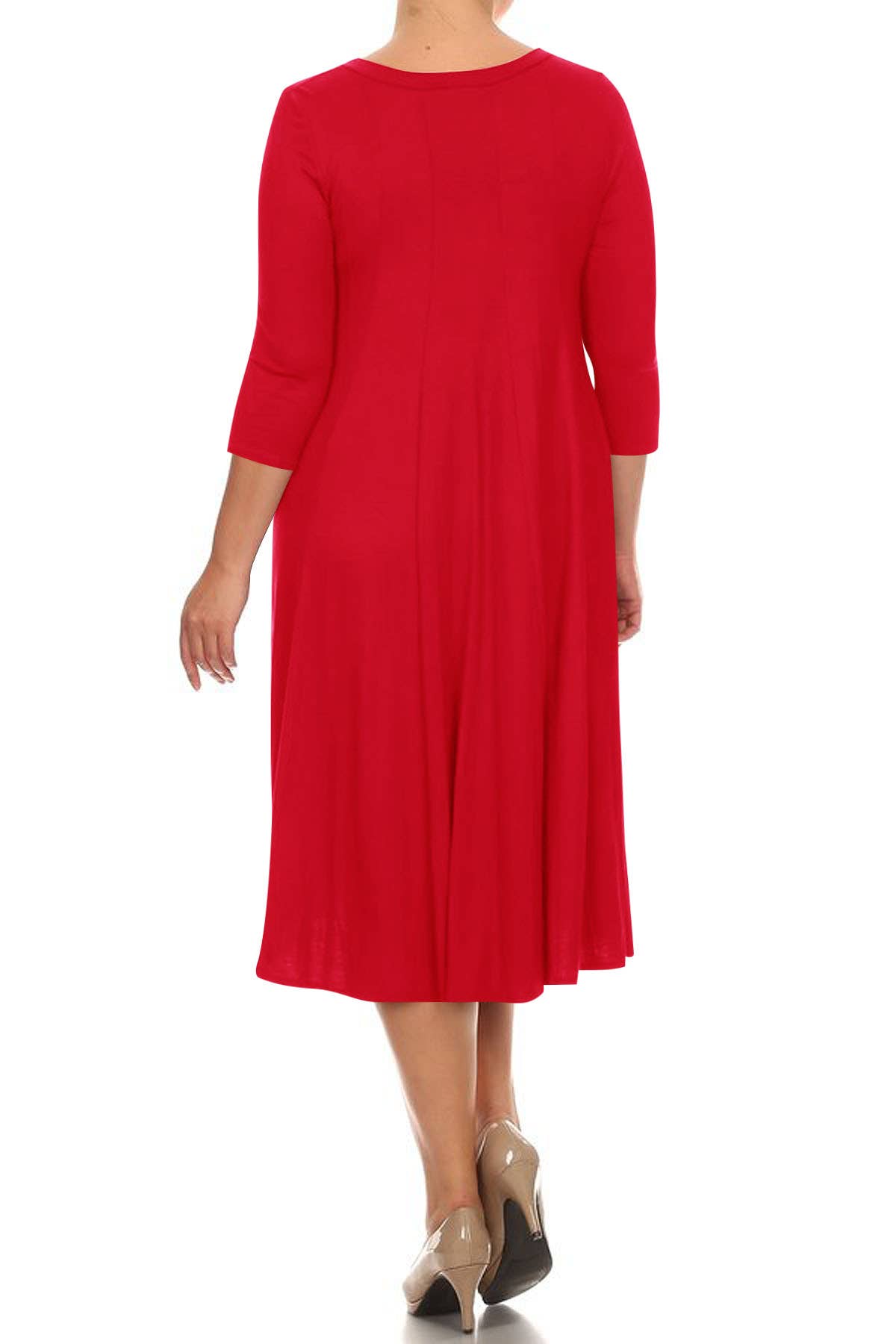 MOA COLLECTION - Vente Robe – femme - Robe plissée trapèze décontractée à manches 3/4 pour femmes de grande taille21