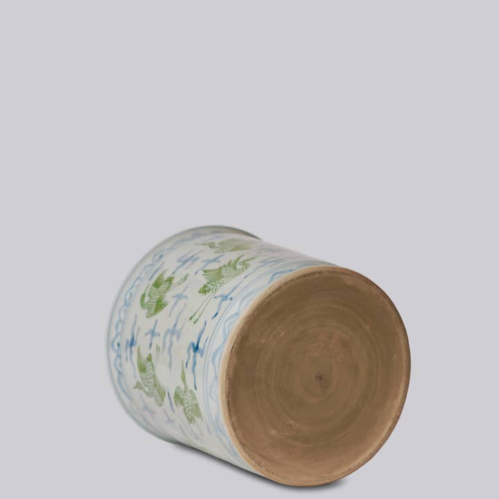 Cobalt Guild - Wholesale Vase - Cranes and Clouds Green and Blue Porcelain Cachepot