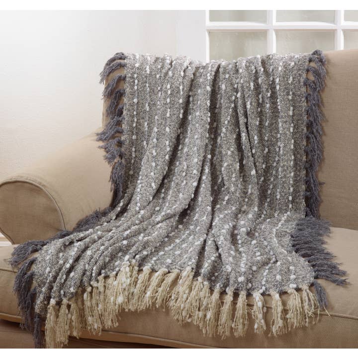 Grey Petite Pom Pom Throw for wholesale on Faire