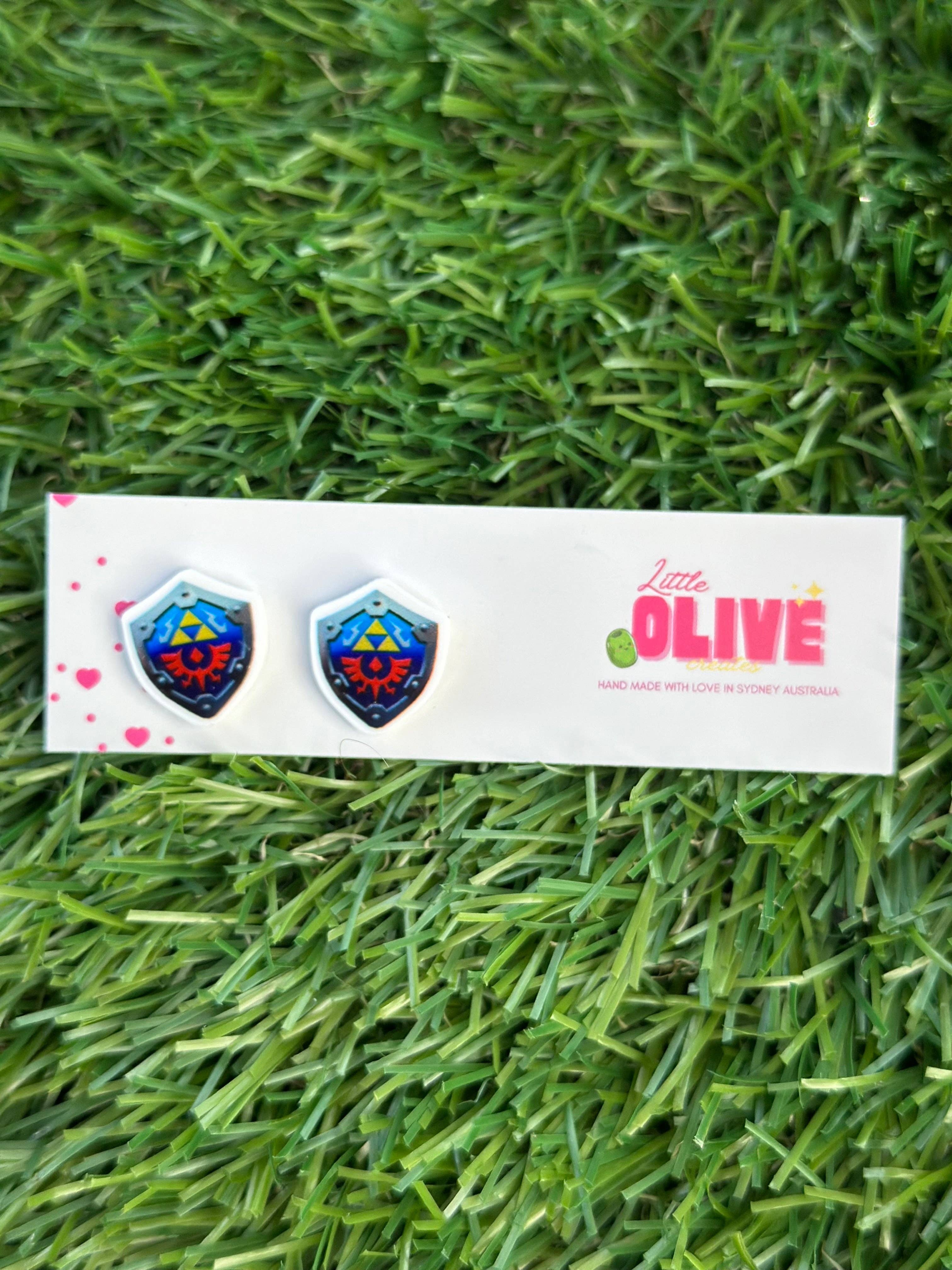 Little Olive Creates - Wholesale Stud/post earrings - Legend of Zelda Link Shield Stud Earrings – Geeky Gamer Jewelry, Hypoallergenic, Nerdy Gift for Her