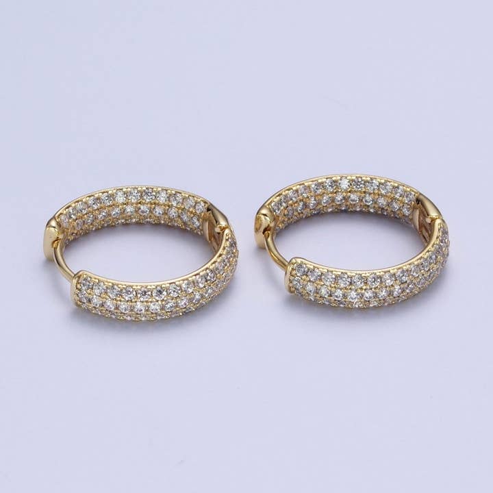 Aim Eternal - Vente Petits anneaux - Boucles d'oreilles créoles à déclaration en or 14K avec CZ micro pavé transparent double face | AD-0630