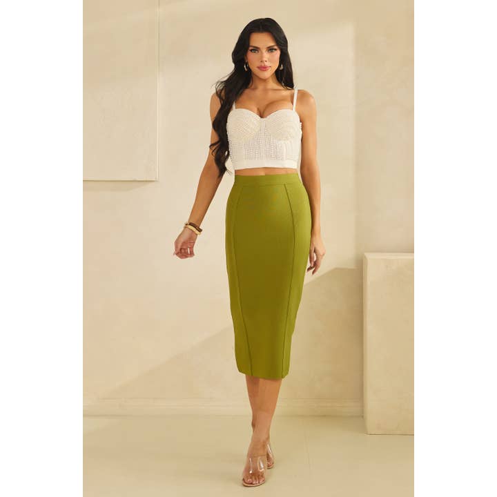 JUPE ZIPPÉE À DOS MIDI À BANDAGE pour la vente par The Sang