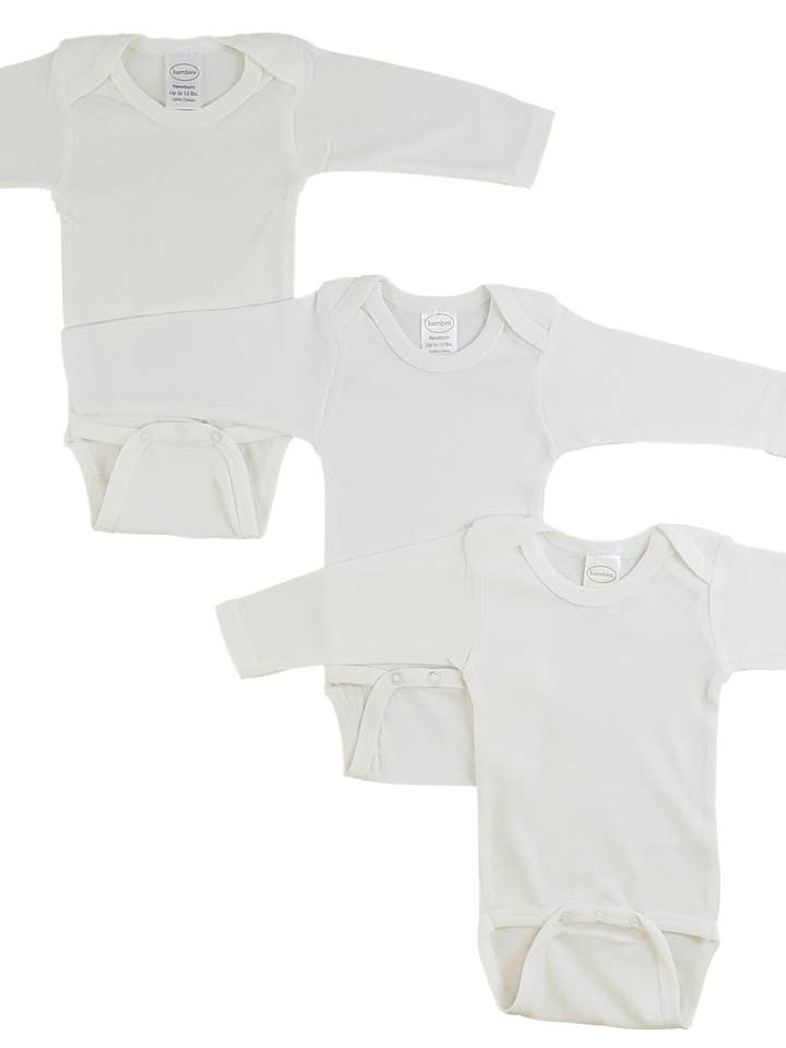 Bambini wit rompertje met lange mouwen - set van 3 voor wholesale door Bambini Infant Wear inc.