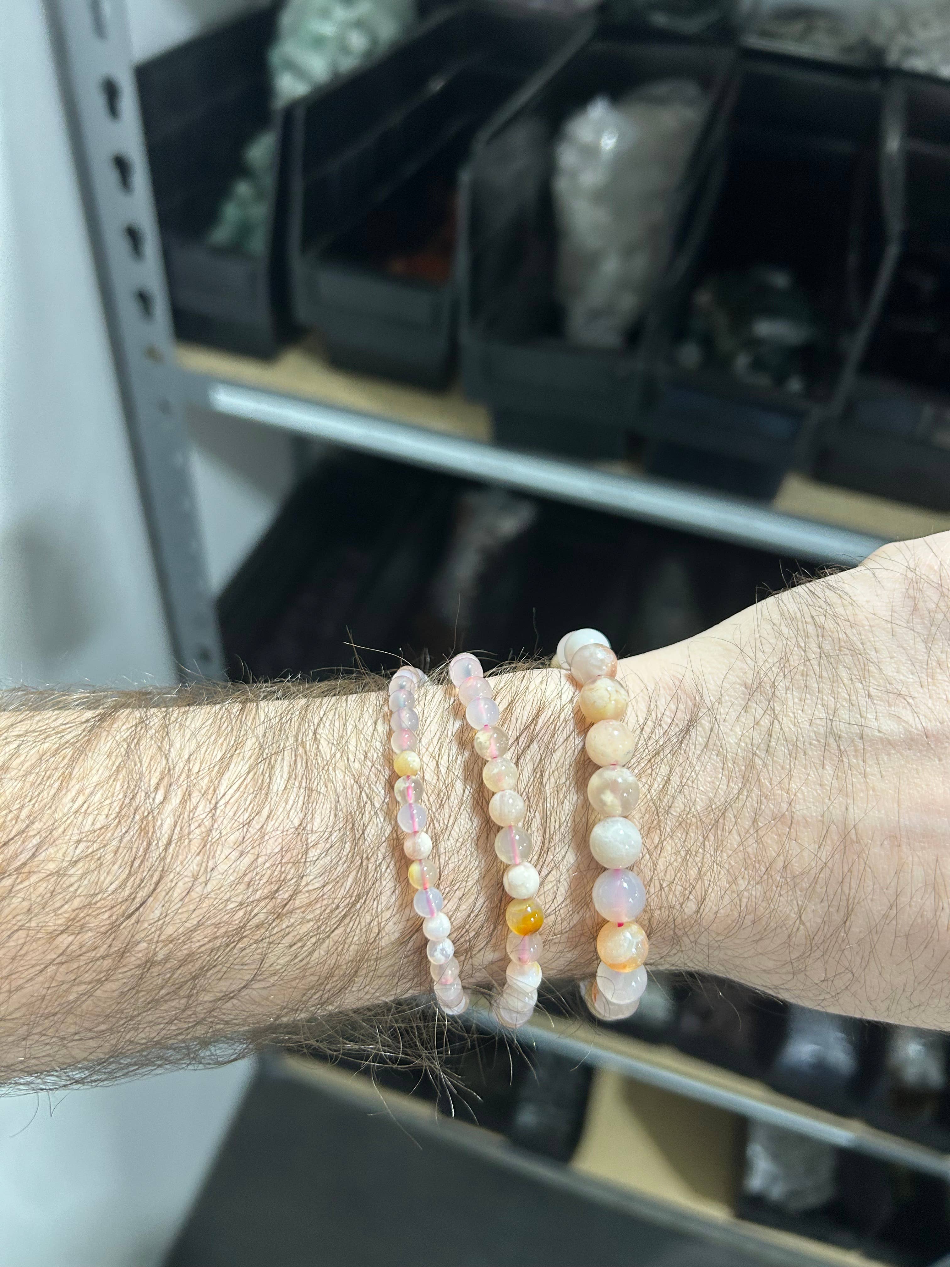 Pebble House - Wholesale Beaded Bracelet - Flower Agate Bracelet 4mm/6mm/8mm - Crystals & Stones6