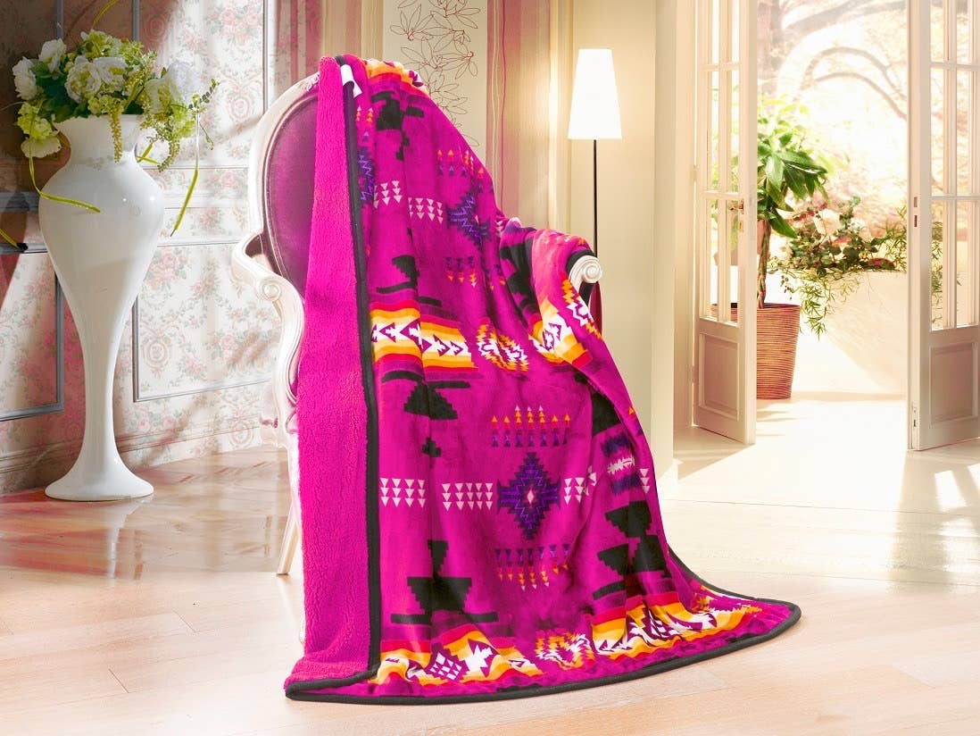 Linen Mart - Wholesale Throw blanket - Southwestern Aztec Sherpa Borrego Fleece Throw Blanket3