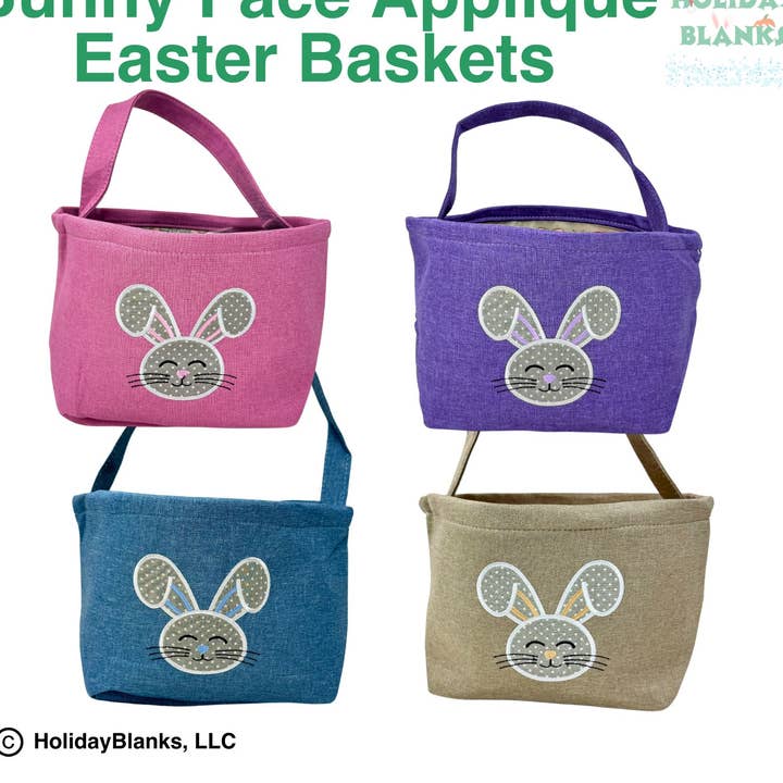 Bunny face applique Easter egg candy basket embroidery blank for wholesale by Holiday Blanks