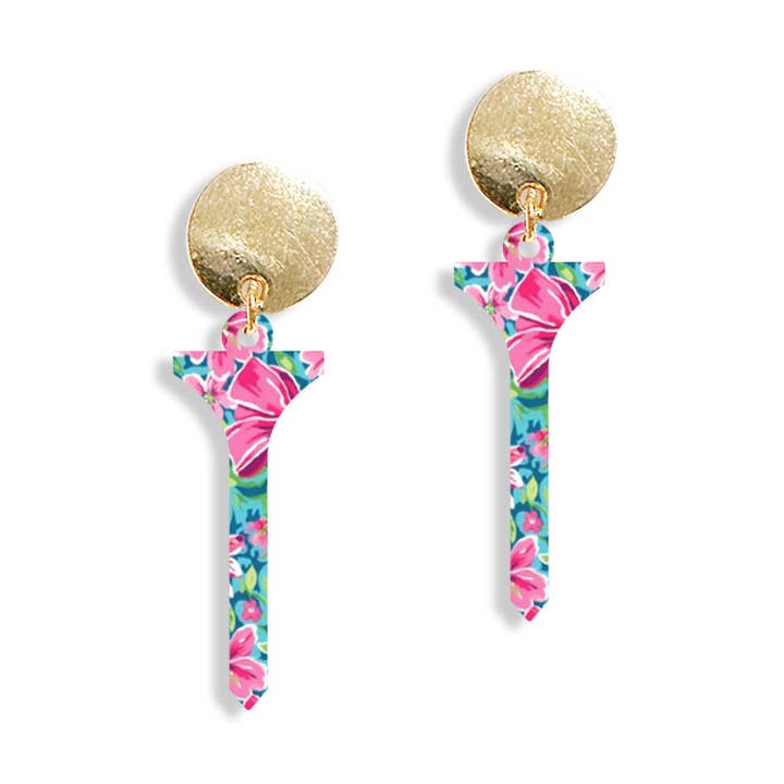 Preppy Floral Golf Tee Earrings for wholesale by Viv&Lou