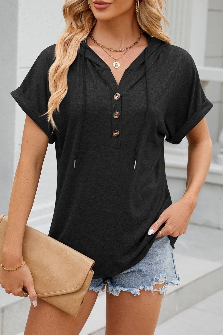 Rosa Clothing - Wholesale Hoodie - Women's - Short sleeve hoodie v-neck tee t-shirt woman top17