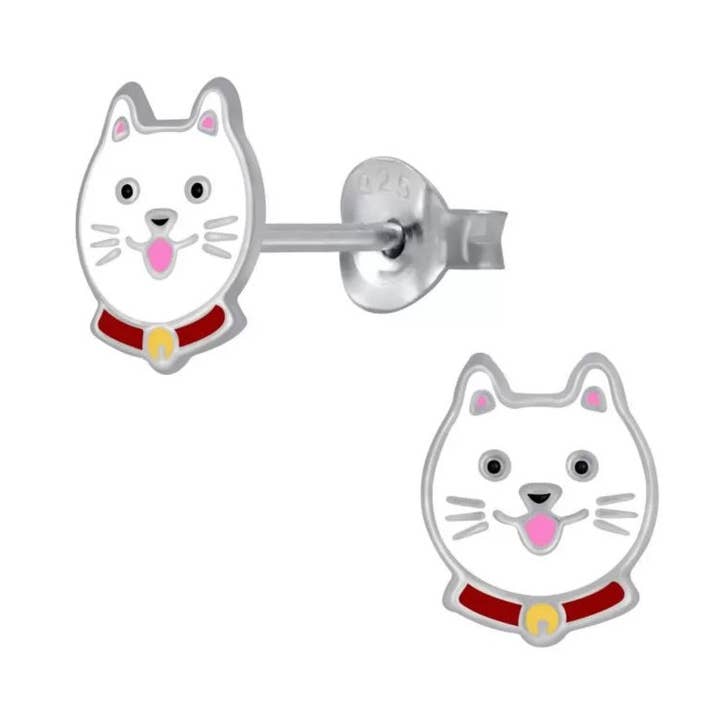 Brincos de gatinho branco para criança feitos de prata de lei 925 por atacado de LIV & LENN