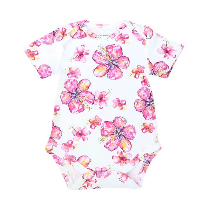 Hibiscus Kiss Bamboo Onesie for wholesale by Coco Moon