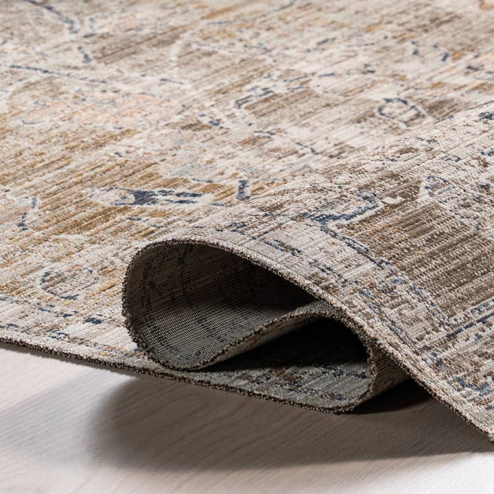 Beige Zenni Vintage Floral Indoor/Outdoor Machine Washable Area Rug for wholesale on Faire2