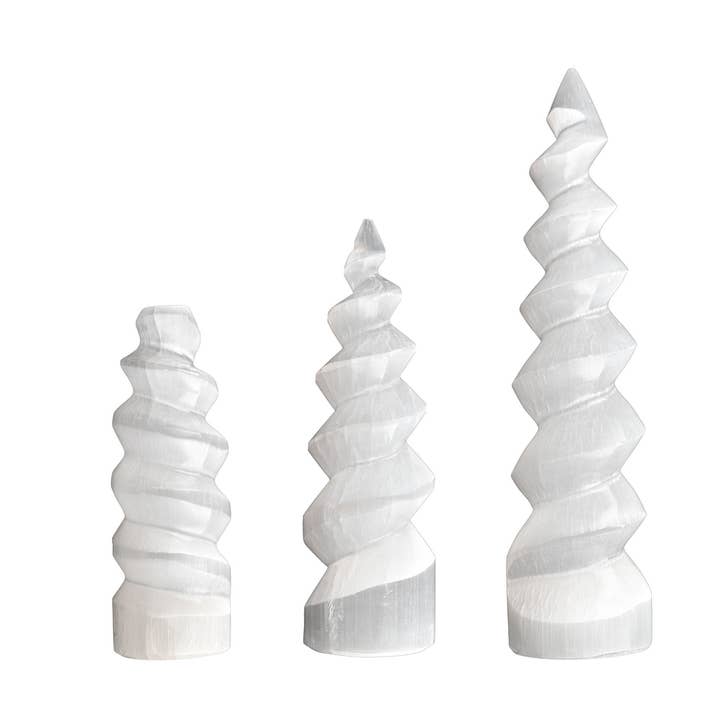 Selenite Spirals by Size for wholesale by Rock Restock