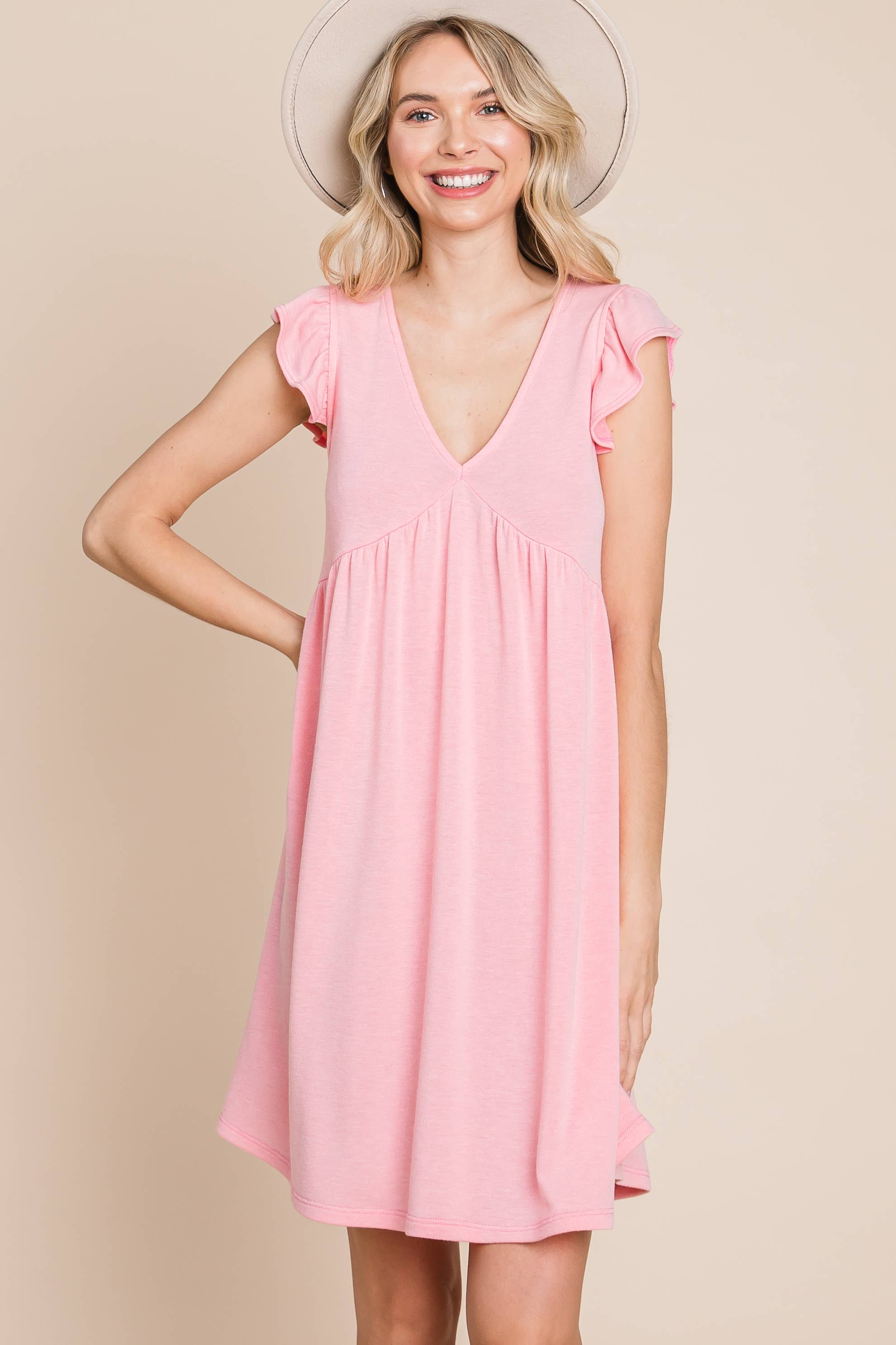 Peach ETK-8516-PL Plus Size French Terry Dress for wholesale on Faire5